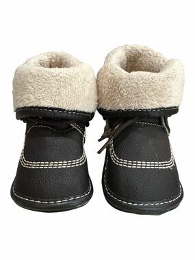 Jack and lily baby leather booties  faux fur lined. Lace up‎ Size 12-18 months